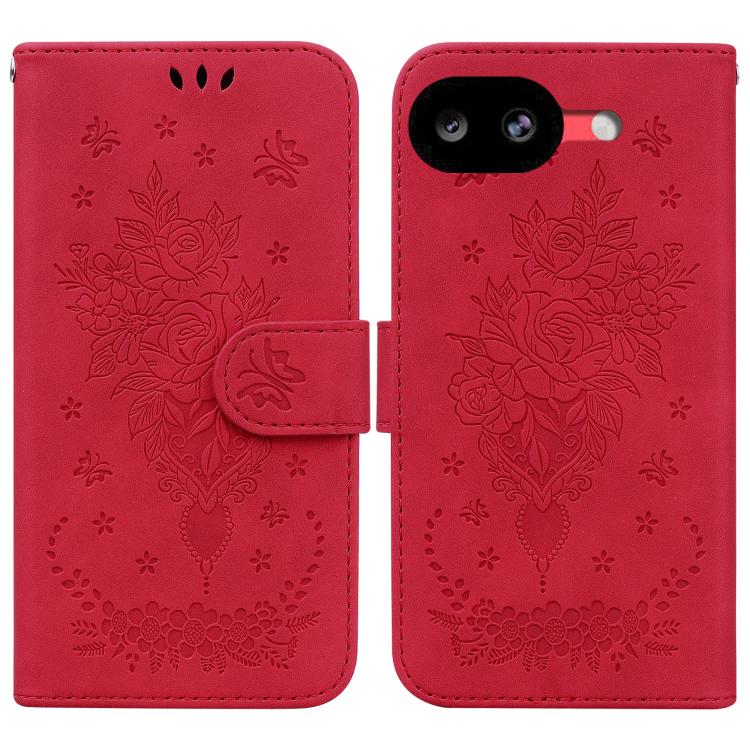 Butterfly Rose Embossed Leather Phone Case, For Google Pixel 10a, For Google Pixel 9a, For Google Pixel 9 Pro, For Google Pixel 9, For Google Pixel 8a