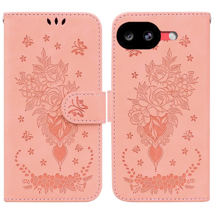 Butterfly Rose Embossed Leather Phone Case, For Google Pixel 10a, For Google Pixel 9a, For Google Pixel 9 Pro, For Google Pixel 9, For Google Pixel 8a