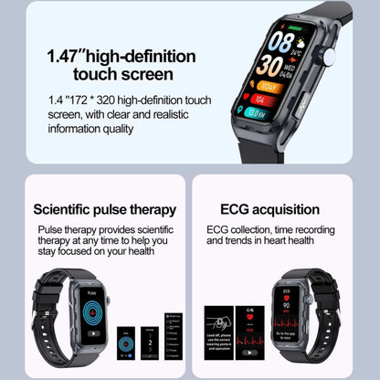 TK79 1.47 inch IP68 Waterproof Smart Watch, Support ECG / Blood Glucose / Blood Oxygen Monitoring / Uric Acid