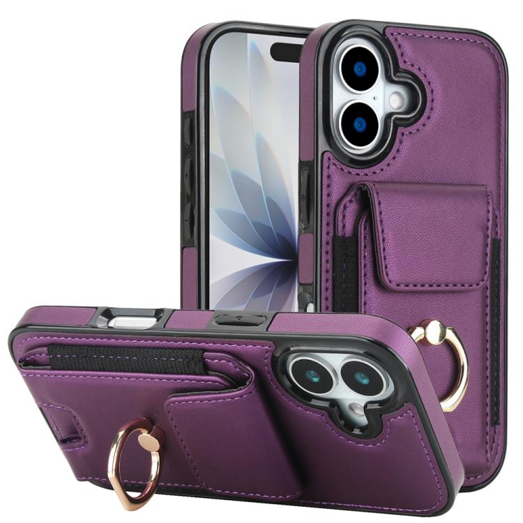 Elastic Card Bag Ring Holder Phone Case, For iPhone 18 Pro / 17 Pro, For iPhone 18 Pro Max / 17 Pro Max, For iPhone 17, For iPhone Air, For iPhone 16 Pro Max, For iPhone 16 Pro, For iPhone 16 Plus, For iPhone 16, For iPhone 15 Pro Max, For iPhone 15 Pr...
