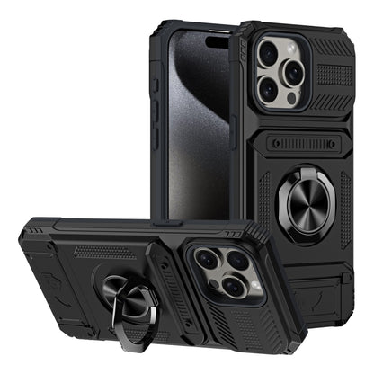 TPU+PC Shockproof Card Phone Case with Metal Ring Holder