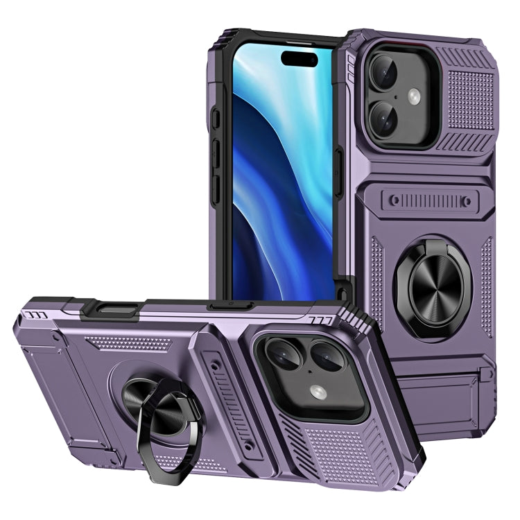TPU+PC Shockproof Card Phone Case with Metal Ring Holder