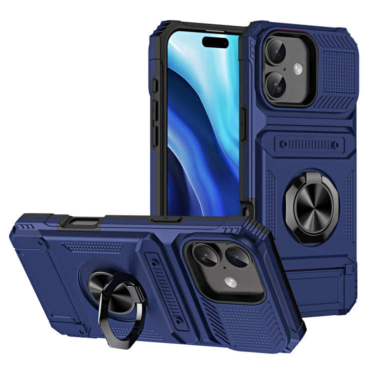 TPU+PC Shockproof Card Phone Case with Metal Ring Holder