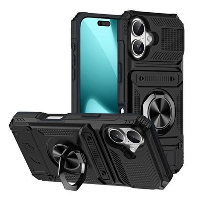 TPU+PC Shockproof Card Phone Case with Metal Ring Holder, For iPhone 18 Pro / 17 Pro, For iPhone 18 Pro Max / 17 Pro Max, For iPhone 17, For iPhone 17 Air, For iPhone 16 Pro Max, For iPhone 16 Pro, For iPhone 16 Plus, For iPhone 16, For iPhone 15 Pro M...