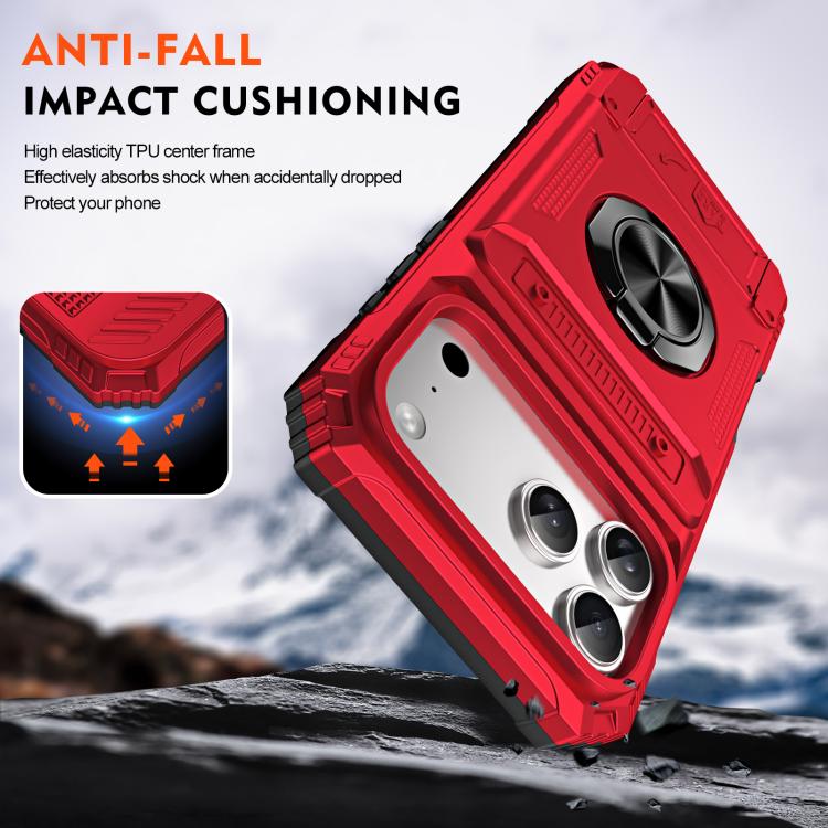 TPU+PC Shockproof Card Phone Case with Metal Ring Holder, For iPhone 18 Pro / 17 Pro, For iPhone 18 Pro Max / 17 Pro Max, For iPhone 17, For iPhone 17 Air, For iPhone 16 Pro Max, For iPhone 16 Pro, For iPhone 16 Plus, For iPhone 16, For iPhone 15 Pro M...