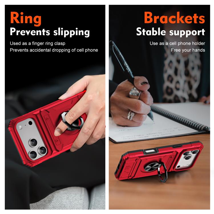 TPU+PC Shockproof Card Phone Case with Metal Ring Holder, For iPhone 18 Pro / 17 Pro, For iPhone 18 Pro Max / 17 Pro Max, For iPhone 17, For iPhone 17 Air, For iPhone 16 Pro Max, For iPhone 16 Pro, For iPhone 16 Plus, For iPhone 16, For iPhone 15 Pro M...