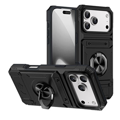 TPU+PC Shockproof Card Phone Case with Metal Ring Holder, For iPhone 18 Pro / 17 Pro, For iPhone 18 Pro Max / 17 Pro Max, For iPhone 17, For iPhone 17 Air, For iPhone 16 Pro Max, For iPhone 16 Pro, For iPhone 16 Plus, For iPhone 16, For iPhone 15 Pro M...