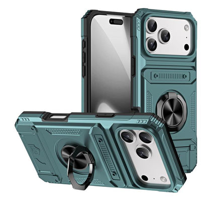 TPU+PC Shockproof Card Phone Case with Metal Ring Holder, For iPhone 18 Pro / 17 Pro, For iPhone 18 Pro Max / 17 Pro Max, For iPhone 17, For iPhone 17 Air, For iPhone 16 Pro Max, For iPhone 16 Pro, For iPhone 16 Plus, For iPhone 16, For iPhone 15 Pro M...