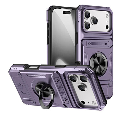 TPU+PC Shockproof Card Phone Case with Metal Ring Holder, For iPhone 18 Pro / 17 Pro, For iPhone 18 Pro Max / 17 Pro Max, For iPhone 17, For iPhone 17 Air, For iPhone 16 Pro Max, For iPhone 16 Pro, For iPhone 16 Plus, For iPhone 16, For iPhone 15 Pro M...