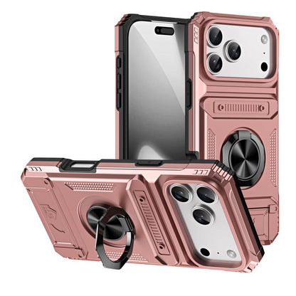 TPU+PC Shockproof Card Phone Case with Metal Ring Holder, For iPhone 18 Pro / 17 Pro, For iPhone 18 Pro Max / 17 Pro Max, For iPhone 17, For iPhone 17 Air, For iPhone 16 Pro Max, For iPhone 16 Pro, For iPhone 16 Plus, For iPhone 16, For iPhone 15 Pro M...