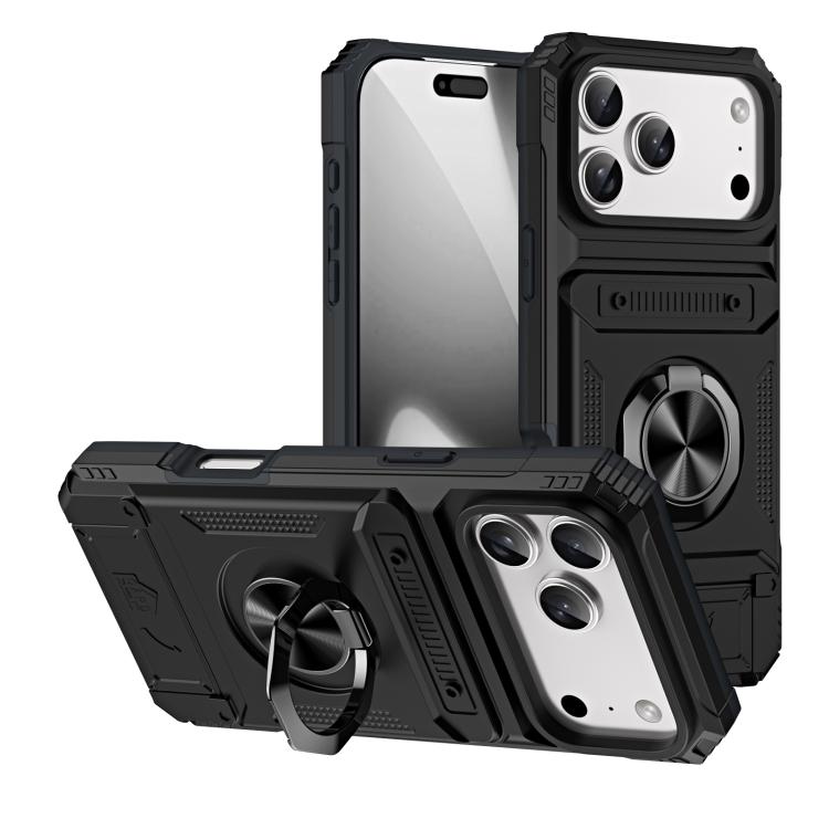 TPU+PC Shockproof Card Phone Case with Metal Ring Holder, For iPhone 18 Pro / 17 Pro, For iPhone 18 Pro Max / 17 Pro Max, For iPhone 17, For iPhone 17 Air, For iPhone 16 Pro Max, For iPhone 16 Pro, For iPhone 16 Plus, For iPhone 16, For iPhone 15 Pro M...