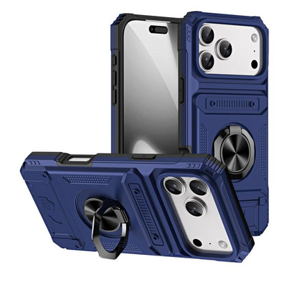 TPU+PC Shockproof Card Phone Case with Metal Ring Holder, For iPhone 18 Pro / 17 Pro, For iPhone 18 Pro Max / 17 Pro Max, For iPhone 17, For iPhone 17 Air, For iPhone 16 Pro Max, For iPhone 16 Pro, For iPhone 16 Plus, For iPhone 16, For iPhone 15 Pro M...