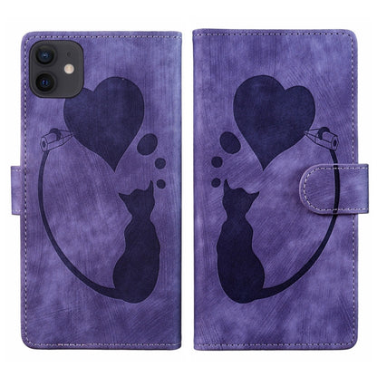 Pen Heart Cat Embossed Leather Phone Case