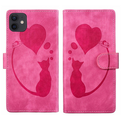 Pen Heart Cat Embossed Leather Phone Case