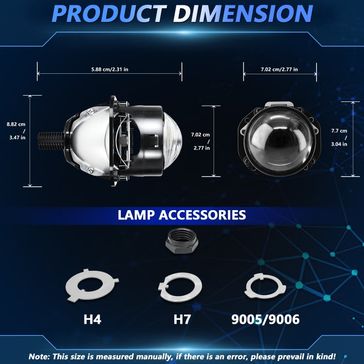 T02 1 Pair 2.5 inch Car Bifocal LED Lens Headlight, Left Driving, T02