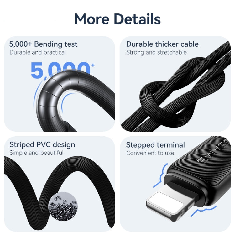 USAMS US-SJ694 USB to 8 Pin 2.4A Striped Fast Charge Data Cable, 1m, 2m