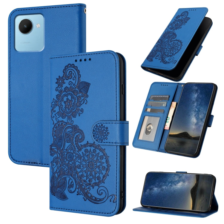 Datura Flower Embossed Flip Leather Phone Case, For Realme 10 Pro+, For Realme 10 4G, For Realme C30 4G/Narzo 50i Prime/C30s, For Realme C20 / C11 2021 / C21, For Realme GT 5G / GT Neo