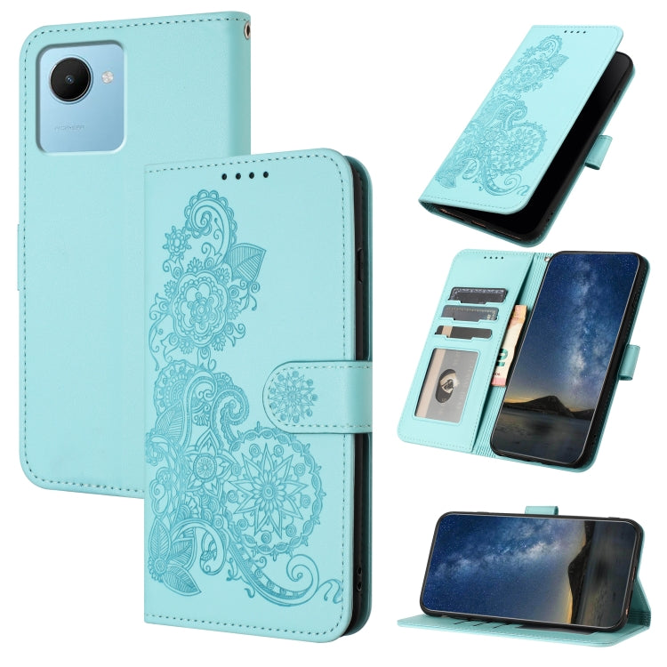 Datura Flower Embossed Flip Leather Phone Case, For Realme 10 Pro+, For Realme 10 4G, For Realme C30 4G/Narzo 50i Prime/C30s, For Realme C20 / C11 2021 / C21, For Realme GT 5G / GT Neo