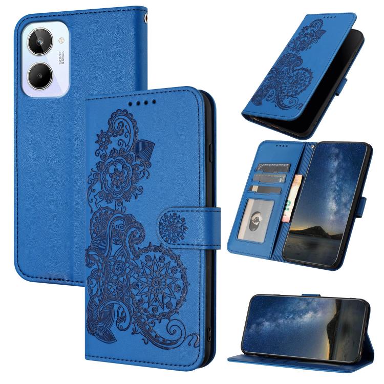 Datura Flower Embossed Flip Leather Phone Case, For Realme 10 Pro+, For Realme 10 4G, For Realme C30 4G/Narzo 50i Prime/C30s, For Realme C20 / C11 2021 / C21, For Realme GT 5G / GT Neo