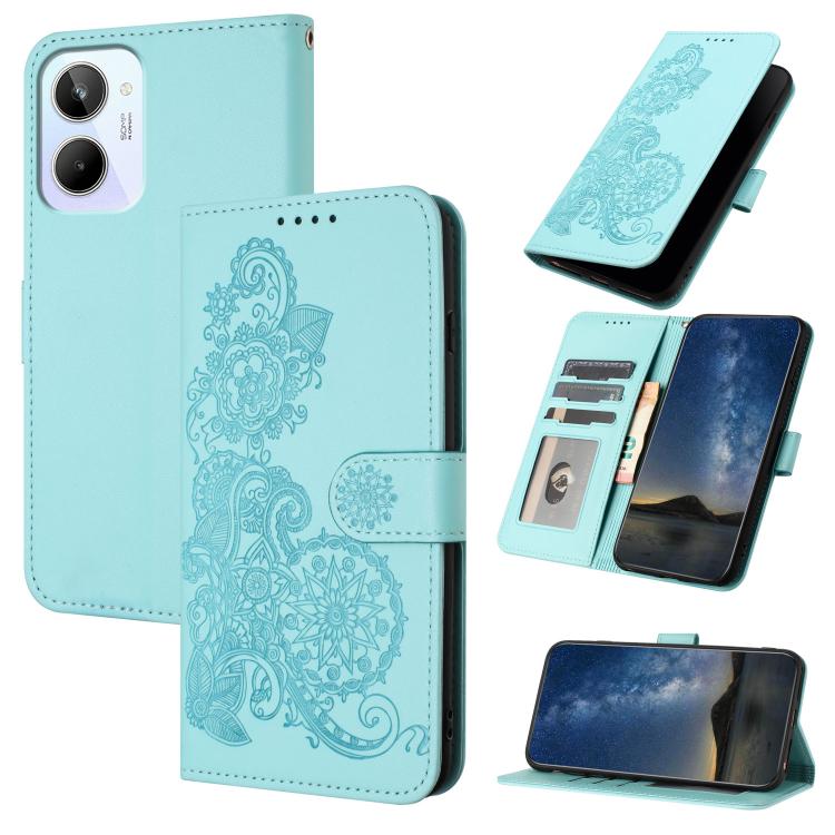 Datura Flower Embossed Flip Leather Phone Case, For Realme 10 Pro+, For Realme 10 4G, For Realme C30 4G/Narzo 50i Prime/C30s, For Realme C20 / C11 2021 / C21, For Realme GT 5G / GT Neo