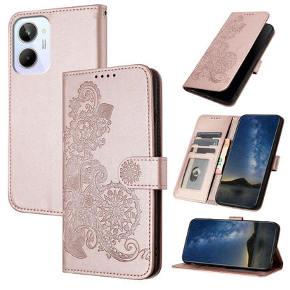 Datura Flower Embossed Flip Leather Phone Case, For Realme 10 Pro+, For Realme 10 4G, For Realme C30 4G/Narzo 50i Prime/C30s, For Realme C20 / C11 2021 / C21, For Realme GT 5G / GT Neo