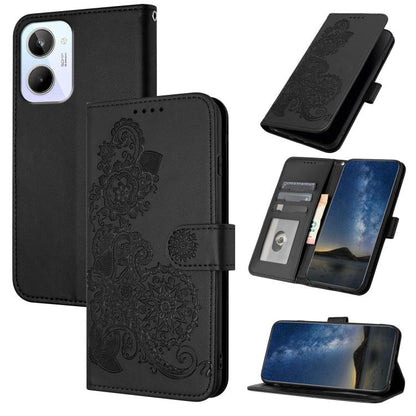 Datura Flower Embossed Flip Leather Phone Case, For Realme 10 Pro+, For Realme 10 4G, For Realme C30 4G/Narzo 50i Prime/C30s, For Realme C20 / C11 2021 / C21, For Realme GT 5G / GT Neo
