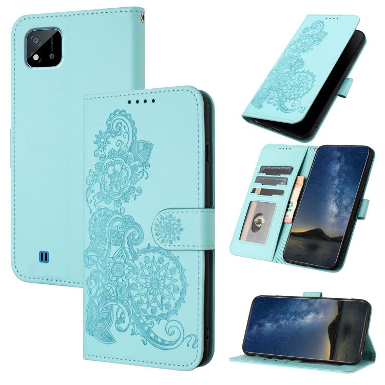 Datura Flower Embossed Flip Leather Phone Case, For Realme 10 Pro+, For Realme 10 4G, For Realme C30 4G/Narzo 50i Prime/C30s, For Realme C20 / C11 2021 / C21, For Realme GT 5G / GT Neo