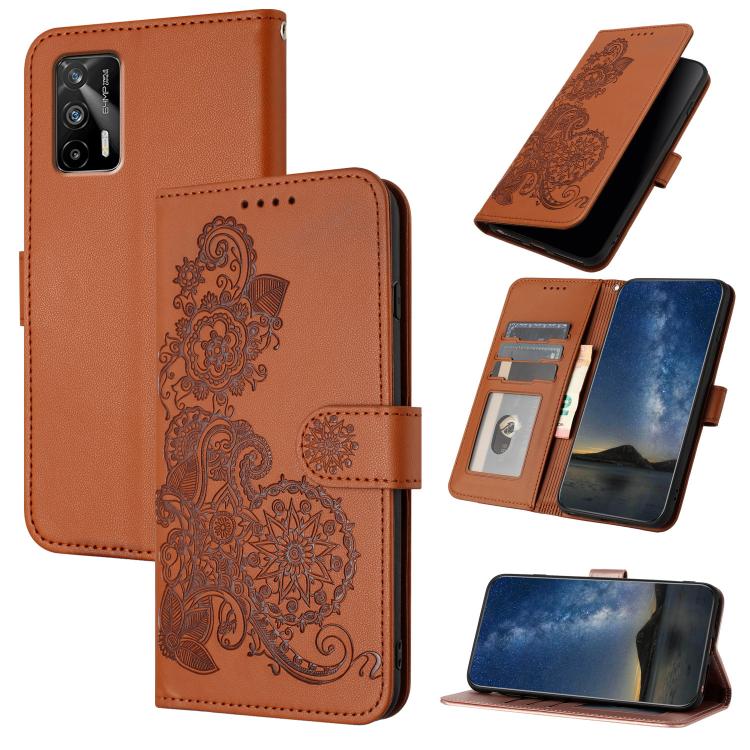 Datura Flower Embossed Flip Leather Phone Case, For Realme 10 Pro+, For Realme 10 4G, For Realme C30 4G/Narzo 50i Prime/C30s, For Realme C20 / C11 2021 / C21, For Realme GT 5G / GT Neo