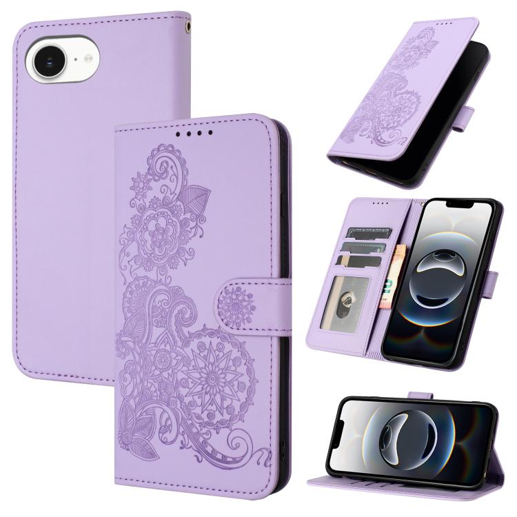 Datura Flower Embossed Flip Leather Phone Case, For iPhone 17e / 16e, For iPhone 17 Pro Max, For iPhone 17 Pro, For iPhone 17, For iPhone Air, For iPhone 16 Pro Max, For iPhone 16 Pro, For iPhone 16 Plus, For iPhone 16