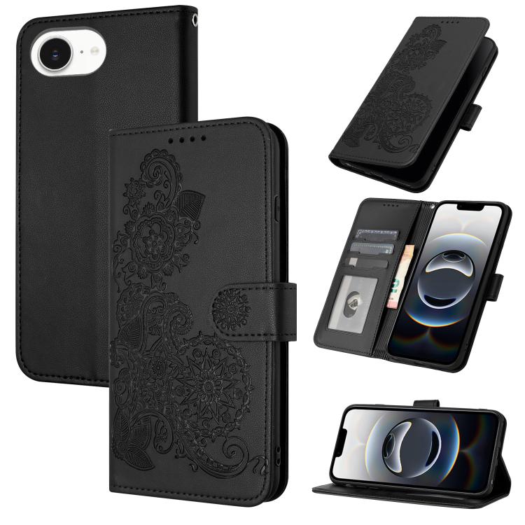 Datura Flower Embossed Flip Leather Phone Case, For iPhone 17e / 16e, For iPhone 17 Pro Max, For iPhone 17 Pro, For iPhone 17, For iPhone Air, For iPhone 16 Pro Max, For iPhone 16 Pro, For iPhone 16 Plus, For iPhone 16