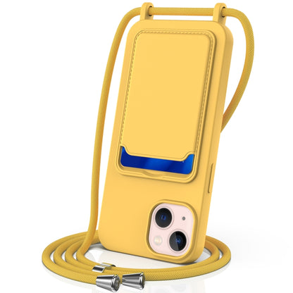 Integrated Card Bag Solid Color Liquid Silicone Phone Case with Lanyard