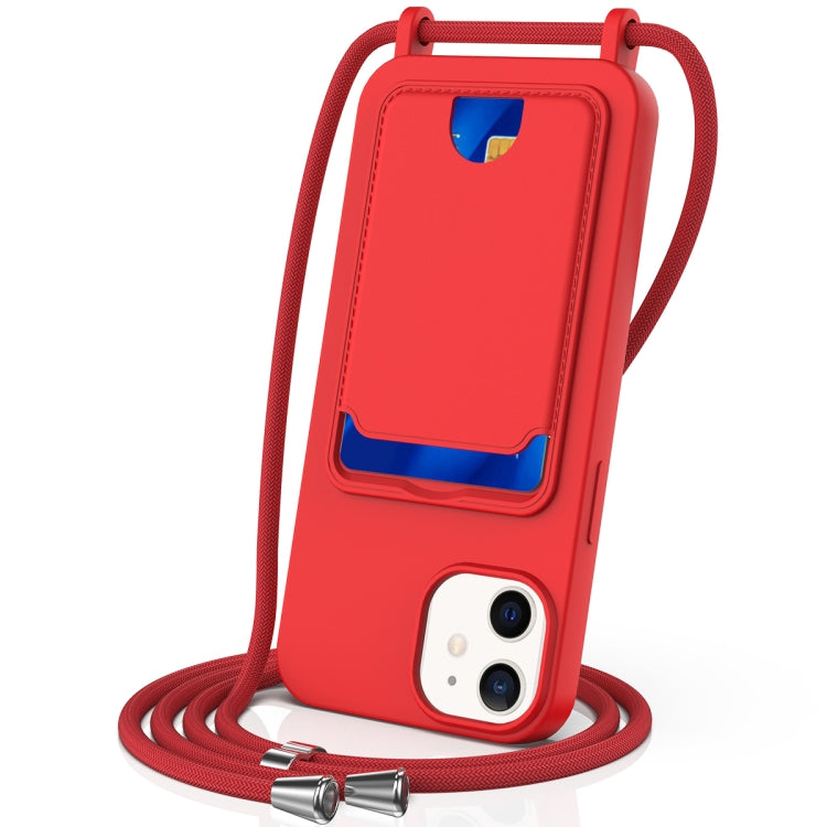 Integrated Card Bag Solid Color Liquid Silicone Phone Case with Lanyard