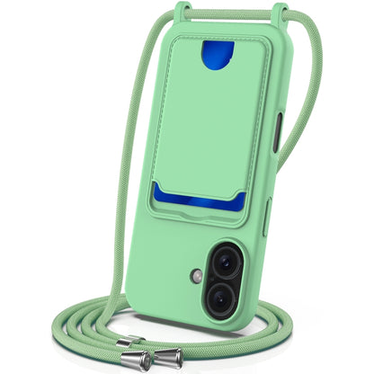 Integrated Card Bag Solid Color Liquid Silicone Phone Case with Lanyard