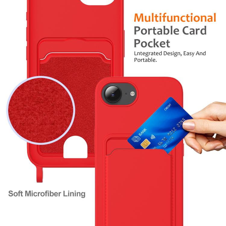 Integrated Card Bag Solid Color Liquid Silicone Phone Case with Lanyard, For iPhone 17e / 16e, For iPhone 17 Pro Max, For iPhone 17 Pro, For iPhone 17, For iPhone Air, For iPhone 16 Pro Max, For iPhone 16 Pro, For iPhone 16 Plus, For iPhone 16         ...