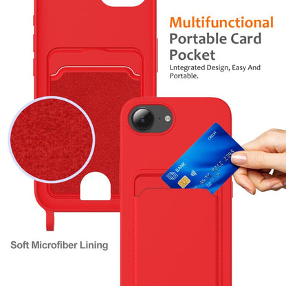 Integrated Card Bag Solid Color Liquid Silicone Phone Case with Lanyard, For iPhone 17e / 16e, For iPhone 17 Pro Max, For iPhone 17 Pro, For iPhone 17, For iPhone Air, For iPhone 16 Pro Max, For iPhone 16 Pro, For iPhone 16 Plus, For iPhone 16         ...
