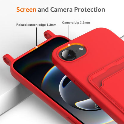 Integrated Card Bag Solid Color Liquid Silicone Phone Case with Lanyard, For iPhone 17e / 16e, For iPhone 17 Pro Max, For iPhone 17 Pro, For iPhone 17, For iPhone Air, For iPhone 16 Pro Max, For iPhone 16 Pro, For iPhone 16 Plus, For iPhone 16         ...