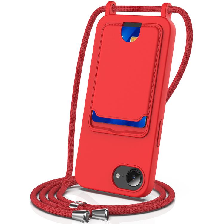 Integrated Card Bag Solid Color Liquid Silicone Phone Case with Lanyard, For iPhone 17e / 16e, For iPhone 17 Pro Max, For iPhone 17 Pro, For iPhone 17, For iPhone Air, For iPhone 16 Pro Max, For iPhone 16 Pro, For iPhone 16 Plus, For iPhone 16         ...