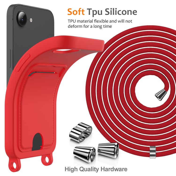 Integrated Card Bag Solid Color Liquid Silicone Phone Case with Lanyard, For iPhone 17e / 16e, For iPhone 17 Pro Max, For iPhone 17 Pro, For iPhone 17, For iPhone Air, For iPhone 16 Pro Max, For iPhone 16 Pro, For iPhone 16 Plus, For iPhone 16         ...
