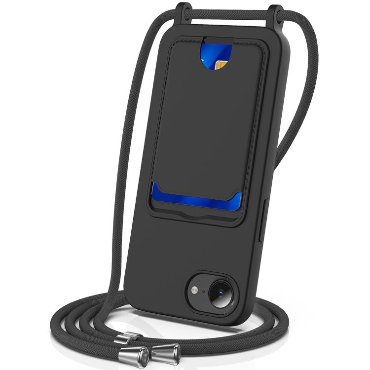 Integrated Card Bag Solid Color Liquid Silicone Phone Case with Lanyard, For iPhone 17e / 16e, For iPhone 17 Pro Max, For iPhone 17 Pro, For iPhone 17, For iPhone Air, For iPhone 16 Pro Max, For iPhone 16 Pro, For iPhone 16 Plus, For iPhone 16         ...