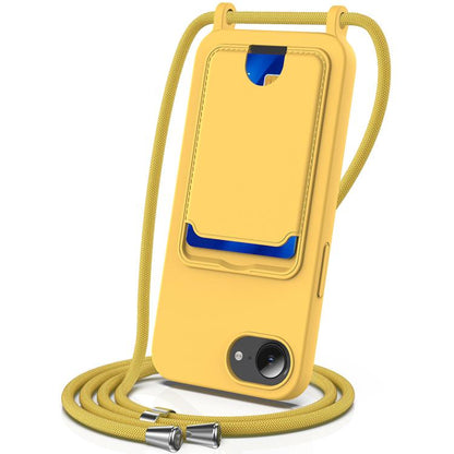 Integrated Card Bag Solid Color Liquid Silicone Phone Case with Lanyard