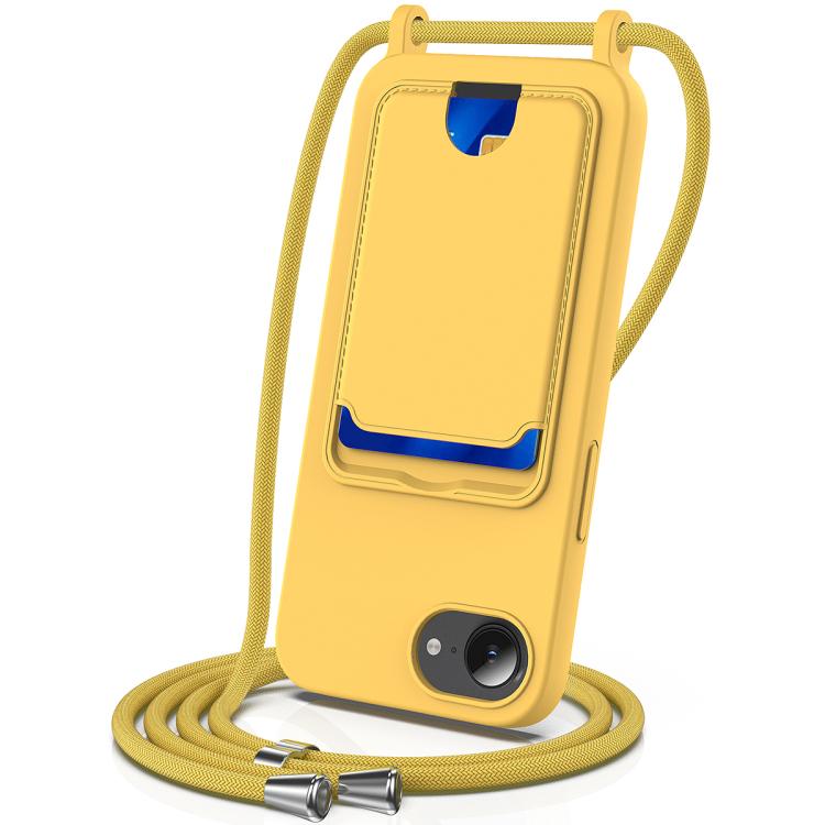 Integrated Card Bag Solid Color Liquid Silicone Phone Case with Lanyard, For iPhone 17e / 16e, For iPhone 17 Pro Max, For iPhone 17 Pro, For iPhone 17, For iPhone Air, For iPhone 16 Pro Max, For iPhone 16 Pro, For iPhone 16 Plus, For iPhone 16         ...