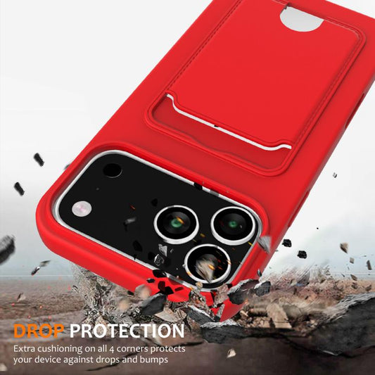Integrated Card Bag Solid Color Liquid Silicone Phone Case with Lanyard