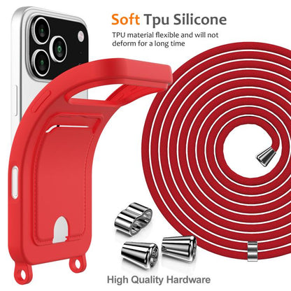 Integrated Card Bag Solid Color Liquid Silicone Phone Case with Lanyard, For iPhone 18 Pro / 17 Pro, For iPhone 18 Pro Max / 17 Pro Max, For iPhone 17e / 16e, For iPhone 17, For iPhone Air, For iPhone 16 Pro Max, For iPhone 16 Pro, For iPhone 16 Plus  ...