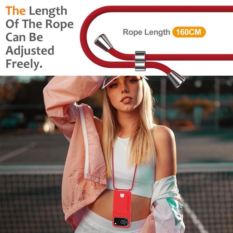 Integrated Card Bag Solid Color Liquid Silicone Phone Case with Lanyard, For iPhone 18 Pro / 17 Pro, For iPhone 18 Pro Max / 17 Pro Max, For iPhone 17e / 16e, For iPhone 17, For iPhone Air, For iPhone 16 Pro Max, For iPhone 16 Pro, For iPhone 16 Plus  ...