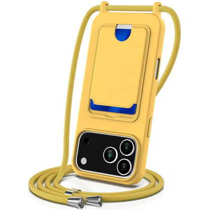 Integrated Card Bag Solid Color Liquid Silicone Phone Case with Lanyard, For iPhone 17e / 16e, For iPhone 17 Pro Max, For iPhone 17 Pro, For iPhone 17, For iPhone Air, For iPhone 16 Pro Max, For iPhone 16 Pro, For iPhone 16 Plus, For iPhone 16         ...