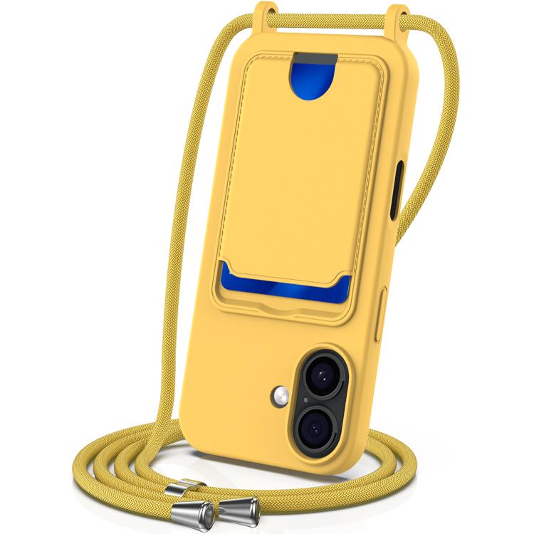 Integrated Card Bag Solid Color Liquid Silicone Phone Case with Lanyard, For iPhone 17e / 16e, For iPhone 17 Pro Max, For iPhone 17 Pro, For iPhone 17, For iPhone Air, For iPhone 16 Pro Max, For iPhone 16 Pro, For iPhone 16 Plus, For iPhone 16         ...