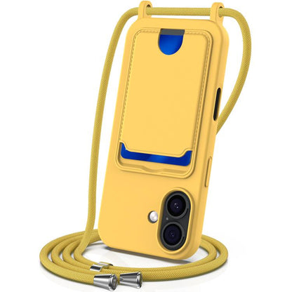 Integrated Card Bag Solid Color Liquid Silicone Phone Case with Lanyard, For iPhone 17e / 16e, For iPhone 17 Pro Max, For iPhone 17 Pro, For iPhone 17, For iPhone Air, For iPhone 16 Pro Max, For iPhone 16 Pro, For iPhone 16 Plus, For iPhone 16         ...