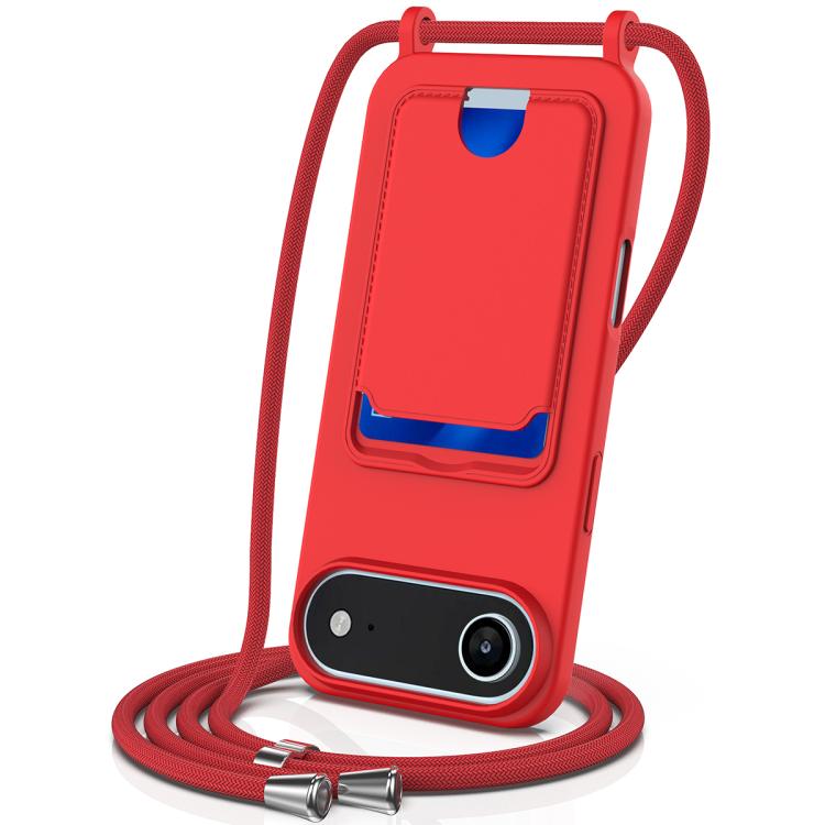 Integrated Card Bag Solid Color Liquid Silicone Phone Case with Lanyard, For iPhone 17e / 16e, For iPhone 17 Pro Max, For iPhone 17 Pro, For iPhone 17, For iPhone Air, For iPhone 16 Pro Max, For iPhone 16 Pro, For iPhone 16 Plus, For iPhone 16         ...