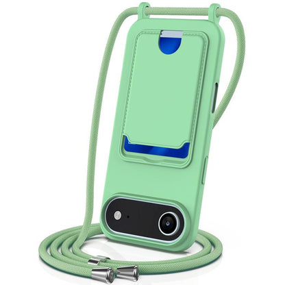 Integrated Card Bag Solid Color Liquid Silicone Phone Case with Lanyard, For iPhone 17e / 16e, For iPhone 17 Pro Max, For iPhone 17 Pro, For iPhone 17, For iPhone Air, For iPhone 16 Pro Max, For iPhone 16 Pro, For iPhone 16 Plus, For iPhone 16         ...