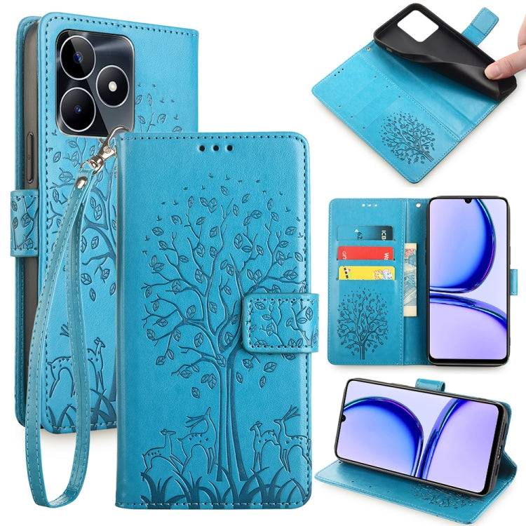 Tree & Deer Embossed Leather Phone Case, For Realme 14 Pro+ 5G, For Realme 14 Pro 5G Global, For Realme C75 4G / 14x 5G Global, For Realme C53 4G / Narzo N53 4G, For Realme Q3S